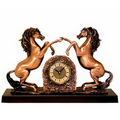 Twin Horse w/clock Cooper Figurine - 16" W x 10" H